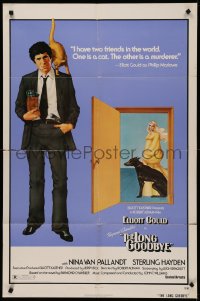 4m1007 LONG GOODBYE style A 1sh 1973 different art of scared cat on Elliott Gould's shoulder!
