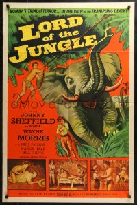 4m1010 LORD OF THE JUNGLE 1sh 1955 great action art of Bomba the Jungle Boy w/elephant!