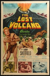 4m1013 LOST VOLCANO 1sh 1950 Johnny Sheffield as Bomba the Jungle Boy, art of eruption!