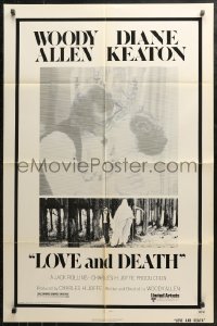 4m1014 LOVE & DEATH 1sh 1975 wacky Woody Allen & Diane Keaton romantic kiss close up!