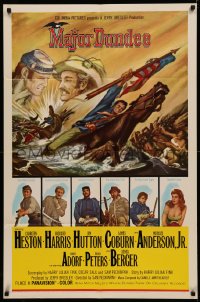 4m1026 MAJOR DUNDEE 1sh 1965 Sam Peckinpah, Heston, Rehberger Civil War art with black credits!