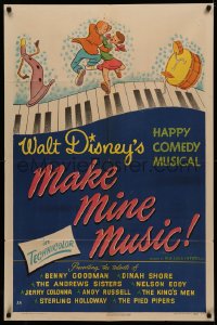 4m1029 MAKE MINE MUSIC 1sh 1946 Walt Disney full-length feature cartoon, musical piano art!