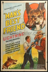 4m1035 MAN'S BEST FRIEND 1sh 1935 Lightning The Marvel Dog is accused of Samson the bear's crimes!