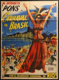 4m0129 CARNAVAL ATLANTIDA Mexican poster 1952 art of sexy Maria Antonieta Pons in wild party outfit!