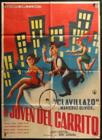 4m0132 EL JOVEN DEL CARRITO Mexican poster 1959 Antonio 'Clavillazo' Espino, different & rare!