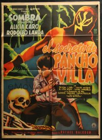 4m0135 EL SECRETO DE PANCHO VILLA Mexican poster 1957 cool Mendoza art of masked luchador wrestler!