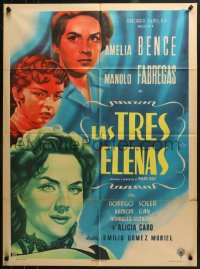 4m0146 LAS TRES ELENAS Mexican poster 1954 art of Amelia Bence, Fabregas & top stars!