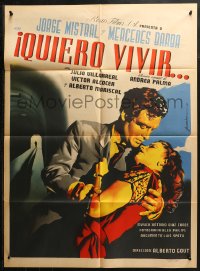 4m0151 QUIERO VIVIR Mexican poster 1953 art of Jorge Mistral & Meche Barba by Juanino!