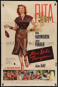 4m1048 MISS SADIE THOMPSON 3D 1sh 1953 sexy smoking prostitute Rita Hayworth is on the prowl!