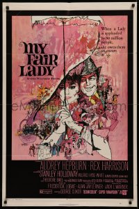 4m1065 MY FAIR LADY 1sh R1971 art of Audrey Hepburn & Rex Harrison by Bob Peak and Bill Gold!