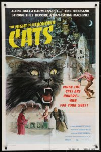 4m1079 NIGHT OF A THOUSAND CATS 1sh 1974 Anjanette Comer, Zulma Faiad, cool horror art!