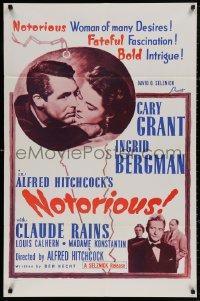 4m1085 NOTORIOUS 1sh R1960s Cary Grant & Ingrid Bergman, Alfred Hitchcock classic, different!