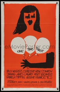 4m1100 ONE, TWO, THREE 1sh 1962 Billy Wilder, wonderful Saul Bass art of girl with balloons!