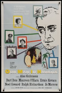 4m1103 OUR MAN IN HAVANA 1sh 1960 art of Alec Guinness, Graham Greene, directed by Carol Reed!