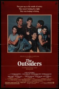 4m1107 OUTSIDERS 1sh 1982 Coppola, S.E. Hinton, Howell, Dillon, Macchio & top cast, no border design!