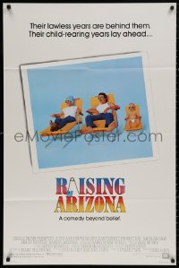 4m1148 RAISING ARIZONA 1sh 1987 Coen Brothers, best art of Nicolas Cage, Holly Hunter & baby!