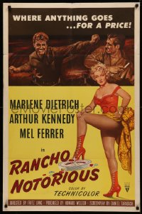 4m1150 RANCHO NOTORIOUS 1sh 1952 Fritz Lang, art of sexy Marlene Dietrich showing her legs!