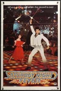 4m1185 SATURDAY NIGHT FEVER teaser 1sh 1977 best image of disco John Travolta & Karen Lynn Gorney!