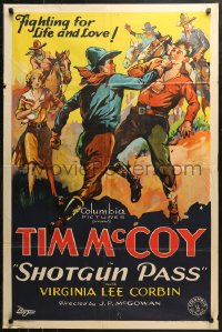 4m1196 SHOTGUN PASS 1sh 1931 great art western cowboy Tim McCoy punching bad guy, ultra-rare!