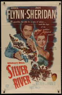4m1199 SILVER RIVER 1sh 1948 Errol Flynn gambles for his life & sexy Ann Sheridan!