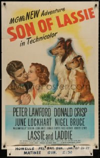 4m1215 SON OF LASSIE 1sh 1945 Peter Lawford, art of the classic canine star & puppy!