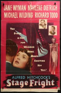 4m1225 STAGE FRIGHT 1sh 1950 Marlene Dietrich, Jane Wyman, directed by Alfred Hitchcock!