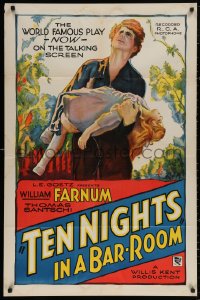 4m1263 TEN NIGHTS IN A BARROOM style B 1sh 1931 cool artwork of Farnum carrying little girl!