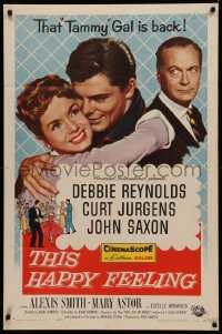 4m1272 THIS HAPPY FEELING 1sh 1958 Curt Jurgens, Debbie Reynolds hugs John Saxon!