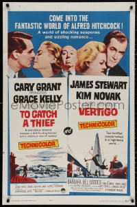 4m1286 TO CATCH A THIEF/VERTIGO 1sh 1963 Alfred Hitchcock shown, Grant, Kelly, Stewart & Novak!