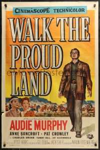 4m1323 WALK THE PROUD LAND 1sh 1956 art of Audie Murphy & Native American Anne Bancroft!