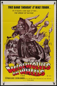 4m1330 WEREWOLVES ON WHEELS 1sh 1971 great art of wolfman biker on motorcycle by Joseph Smith!