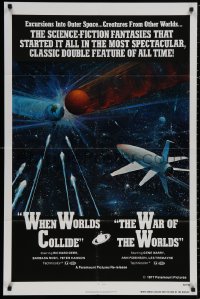 4m1336 WHEN WORLDS COLLIDE/WAR OF THE WORLDS 1sh 1977 cool sci-fi art of rocket in space by Berkey!