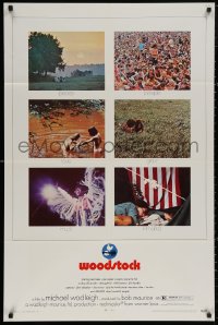 4m1354 WOODSTOCK 1sh 1970 classic rock & roll concert, great Arnold Skolnick art above title!