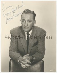 4p0339 BING CROSBY signed deluxe 7.25x9.25 still 1940s wearing a suit and leaning on a chair!