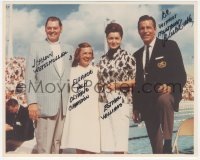 4p0507 BUSTER CRABBE signed color 8x10 REPRO still 1980s with other Olympic swimming champs!