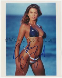 4p0511 CINDY CRAWFORD signed color 8x10 REPRO still 2000s sexy portrait in American flag bikini!