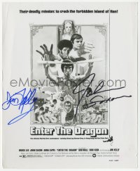 4p0361 ENTER THE DRAGON signed 8.25x10 still 1973 by BOTH Jim Kelly AND John Saxon, cool poster art!
