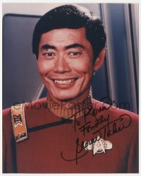 4p0520 GEORGE TAKEI signed color 8x10 REPRO still 1990s smiling portrait as Sulu from Star Trek!