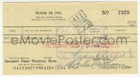4p0262 FRANK DE VOL canceled check 1964 he paid $575 to his wife Grayce De Vol!