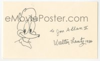 4p0489 WALTER LANTZ signed 3x5 index card 1986 he drew Woody Woodpecker, it can be framed w/repro!