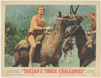 4p0181 TARZAN'S THREE CHALLENGES signed LC #1 1963 by Jock Mahoney, who's wearing loincloth on horse!