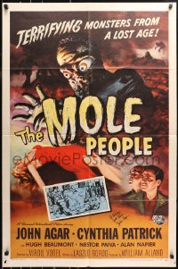 4p0103 MOLE PEOPLE signed 1sh 1956 by John Agar, Joseph Smith art of monster from depths of the Earth!