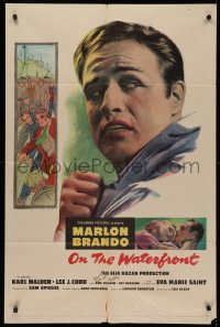 4p0105 ON THE WATERFRONT signed 1sh 1954 by Rod Steiger, great c/u of Marlon Brando, Kazan, Schulberg