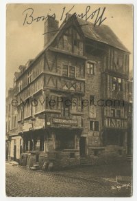4p0245 BORIS KARLOFF signed French postcard 1930s old houses in Saint-Martin Street!
