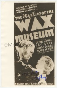 4p0219 FAY WRAY signed 9x14 REPRO photo 1960s three-sheet image for Mystery of the Wax Museum!