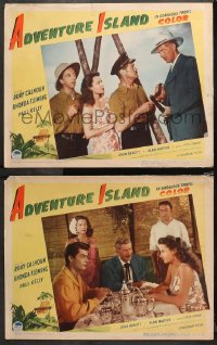 4r0640 ADVENTURE ISLAND 2 LCs 1947 sexy Rhonda Fleming in sarong with Kelly & Rory Calhoun!
