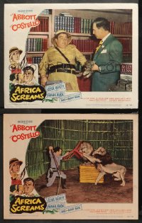 4r0642 AFRICA SCREAMS 2 LCs 1949 Bud Abbott & Lou Costello, one with Clyde Beatty taming lion!