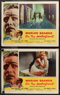 4r0745 ON THE WATERFRONT 2 LCs 1954 border art of Marlon Brando, sexy Eva Marie Saint!
