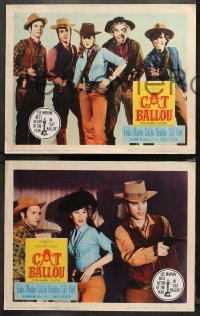 4r0413 CAT BALLOU 6 LCs 1965 w/posed portrait of Jane Fonda, Lee Marvin & top cast pointing guns!