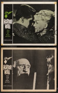 4r0591 HORROR HOTEL 3 LCs 1960 creepy English horror images, cool border art of skeleton hand!